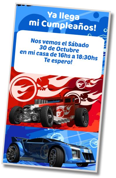 Invitación de cumpleaños personalizada gratis Fiesta Sorpresa Hot Wheels
