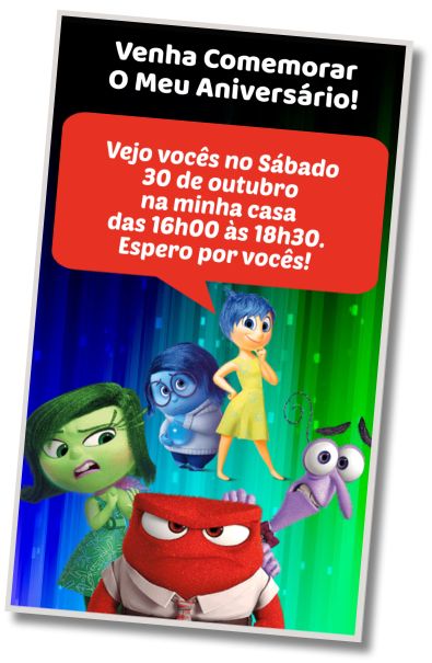 Convite de aniversário personalizado grátis Festa à Fantasia Divertida Mente