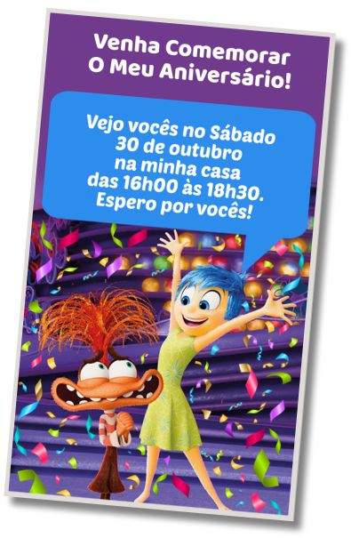 Convite de aniversário personalizado grátis Aniversário Divertida Mente