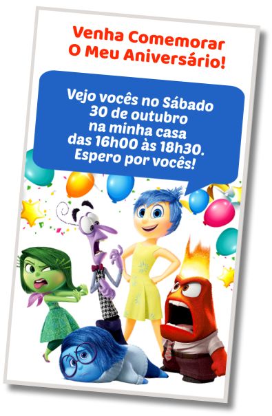 Convite de aniversário personalizado grátis Aniversário Temático Divertida Mente