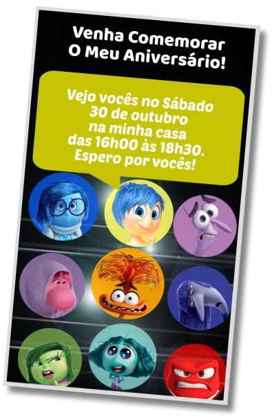 Convite de aniversário personalizado grátis Festa do Pijama Divertida Mente