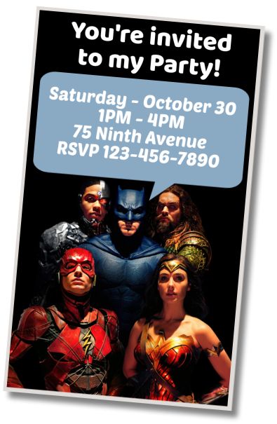 Free personalized birthday invitation Greetings from the Justice League