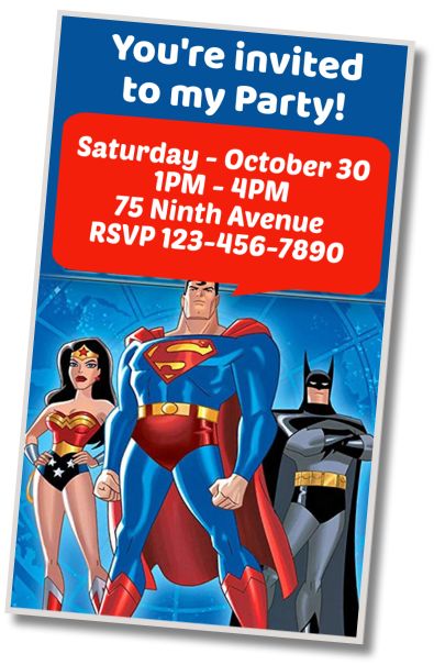 Free personalized birthday invitation Justice League Sleepover
