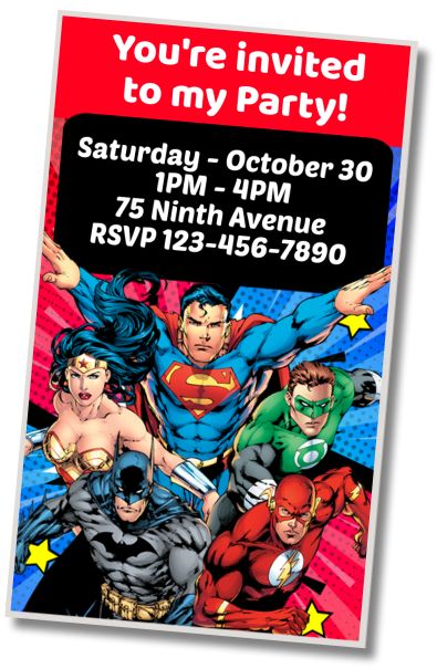 Free personalized birthday invitation Justice League Surprise Birthday