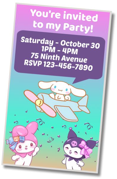 Free personalized birthday invitation Birthday Greeting Kuromi My Melody Cinnamorol