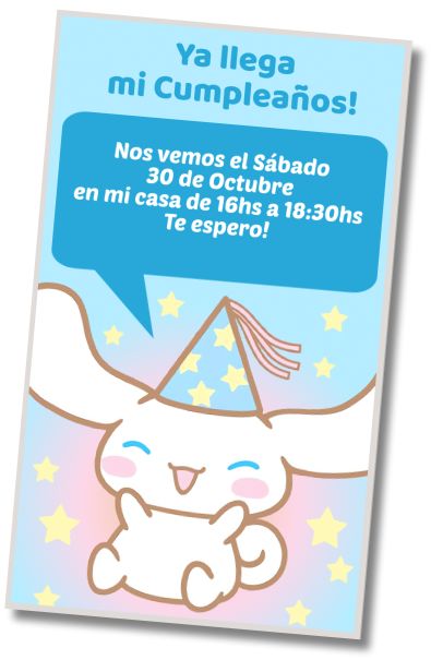 Invitación de cumpleaños personalizada gratis Piyamada Cinnamoroll