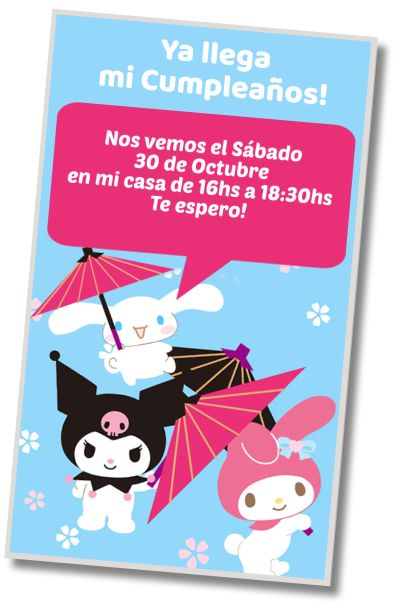 Invitación de cumpleaños personalizada gratis Cumpleaños Sorpresa My Melody Cinnamoroll Kuromi