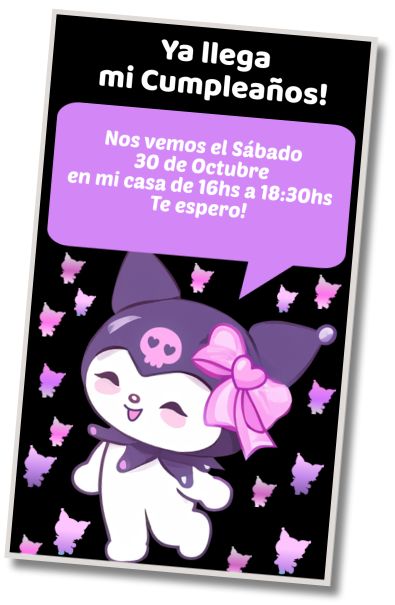 Invitación de cumpleaños personalizada gratis Fiesta de Cumpleaños Kuromi