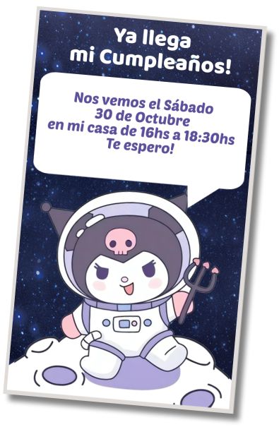 Invitación de cumpleaños personalizada gratis Fiesta de Disfraces Kuromi