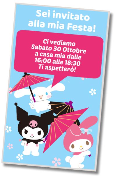 Invito di compleanno personalizzato gratis Sorpresa di Compleanno My Melody Cinnamoroll Kuromi