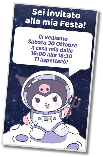 Invito di compleanno personalizzato gratis Festa in Costume di Kuromi