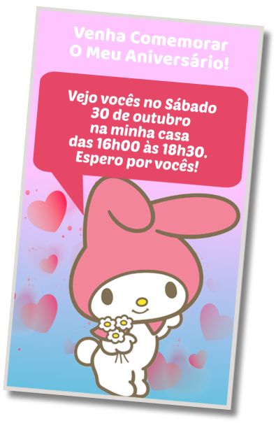 Convite de aniversário personalizado grátis Aniversário com Tema My Melody