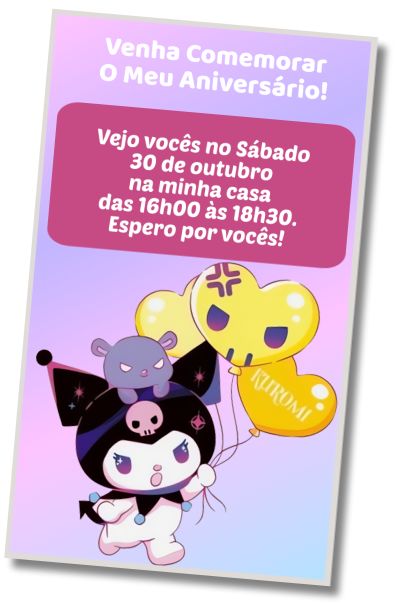 Convite de aniversário personalizado grátis Aniversário Spa Kuromi