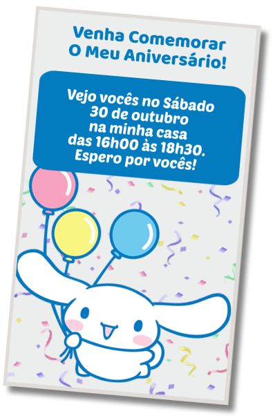 Convite de aniversário personalizado grátis Festa na Piscina Cinnamoroll