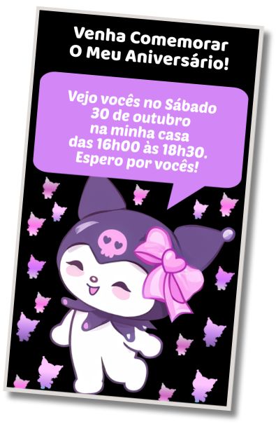 Convite de aniversário personalizado grátis Festa de Aniversário Kuromi