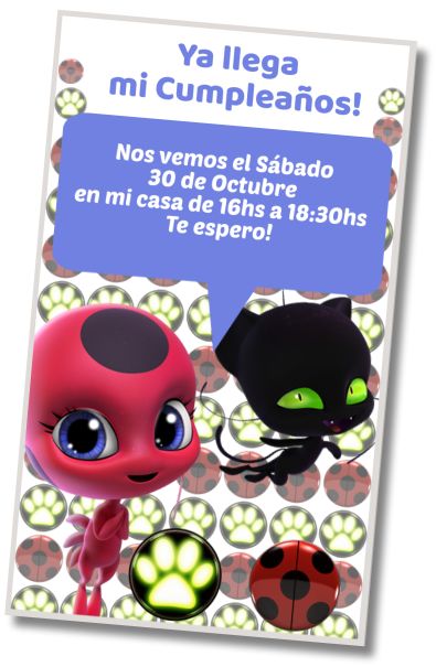 Invitación de cumpleaños personalizada gratis Fiesta Pijamada Miraculous