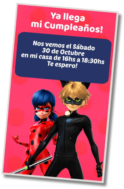 Invitación de cumpleaños personalizada gratis Fiesta Sorpresa Miraculous Ladybug