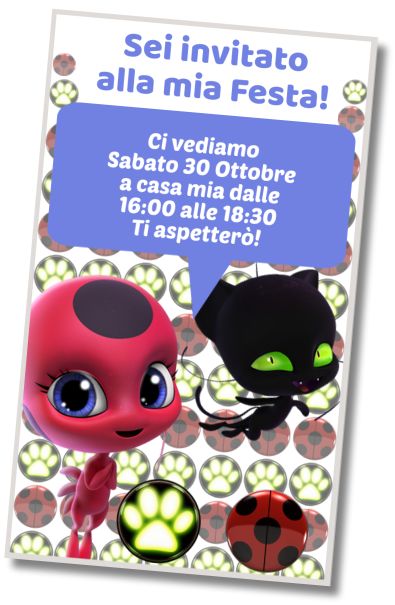 Invito Compleanno Pigiama Party Miraculous