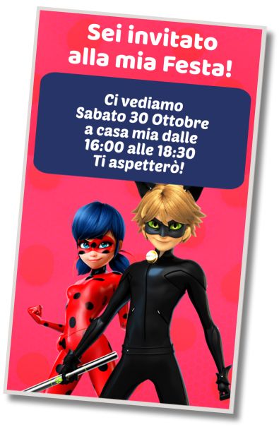 Invito di compleanno personalizzato gratuito Festa a Sorpresa della Miraculous Ladybug