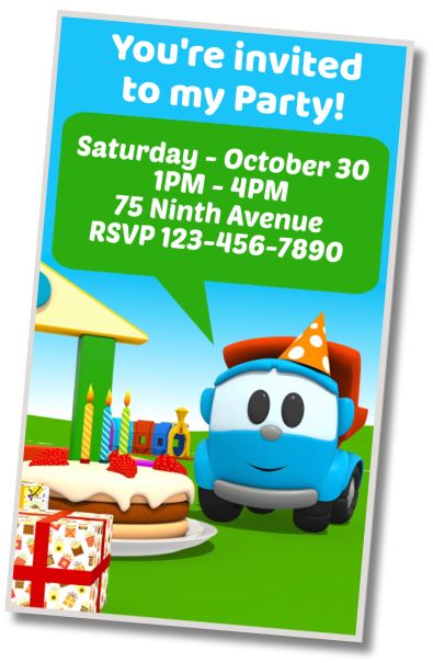 Make Virtual Invitation Leo the Truck Theme Party