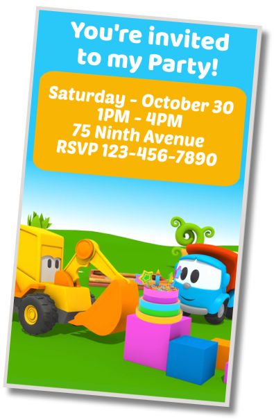 Free personalized birthday invitation Birthday Party Leo the Truck