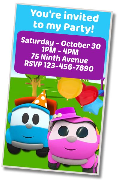 Free personalized birthday invitation Costume Party Leo the truck