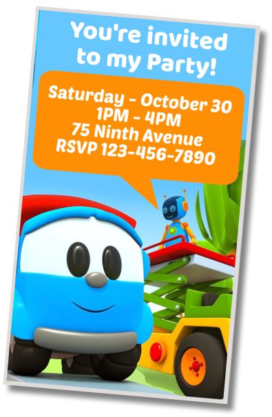 Make Virtual Invitation Leo the Truck Birthday Theme