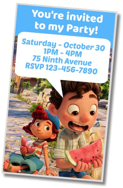 Free personalized birthday invitation Party Costumes Movie Luca
