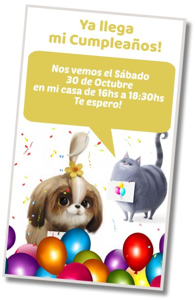 Hacer Invitación Virtual Fiesta de Cumpleaños Vida Secreta de tus Mascotas