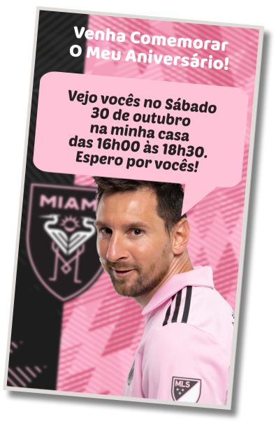 Faça um Convite Virtual Festa à Fantasia do Messi Inter Miami