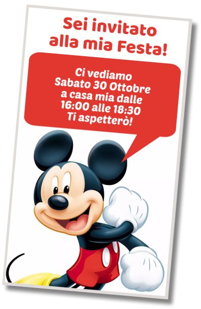 Invito di compleanno personalizzato gratis Topolino Mickey Mouse