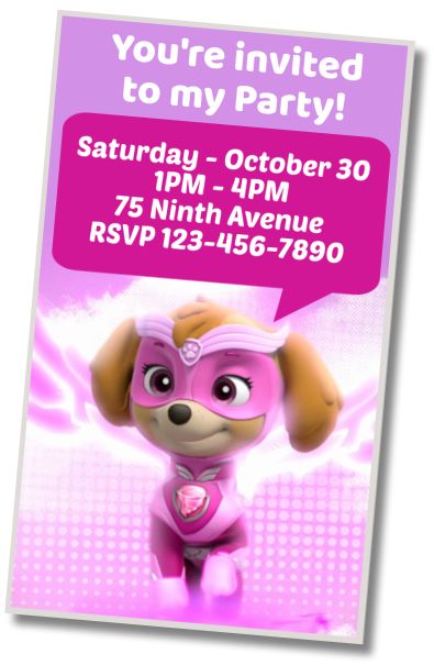Make Virtual Invitation Skye Paw Patrol Birthday Greeting