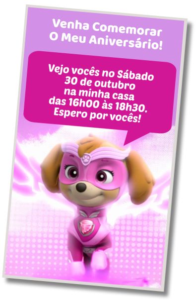 Faça um Convite Virtual Saudações de Aniversário Skye Paw Patrol