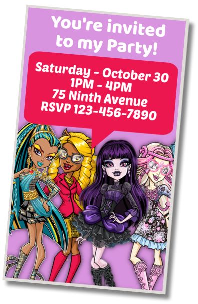 Free personalized birthday invitation Spa Monster High Birthday