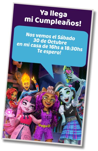 Invitación de cumpleaños personalizada gratis Fiesta de Disfraces Monster High