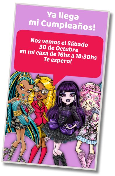 Invitación de cumpleaños personalizada gratis Cumpleaños de Spa Monster High