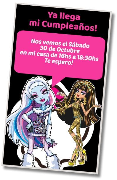 Invitación de cumpleaños personalizada gratis Fiesta Sorpresa Monster High