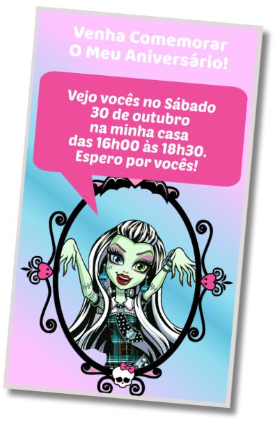 Convite de aniversário personalizado gratuito Saudações de Aniversário da Monster High