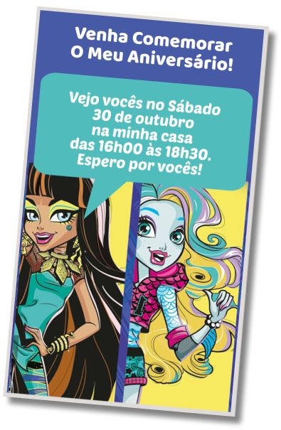 Convite de aniversário personalizado gratuito Festa de Aniversário de Monster High