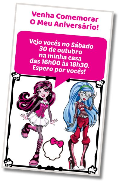 Convite de aniversário personalizado gratuito Festa do Pijama Monster High