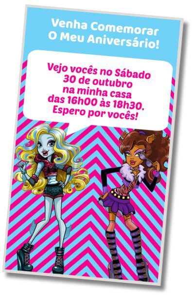 Convite de aniversário personalizado gratuito Halloween Monster High