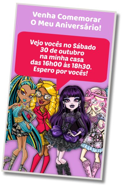 Convite de aniversário personalizado gratuito Aniversário Spa Monster High