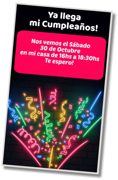 Invitación de cumpleaños personalizada gratis Fiesta de Cumpleaños Neón