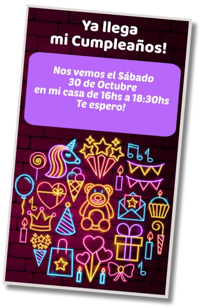 Invitación de cumpleaños personalizada gratis Saludo de Cumpleaños Neon