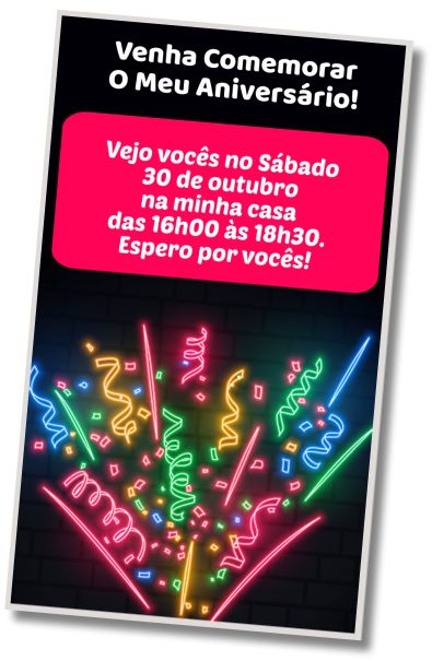 Convite de aniversário personalizado grátis Festa de Aniversário de Néon