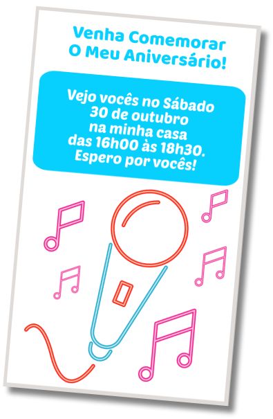 Convite de aniversário personalizado grátis Festa de Karaoke