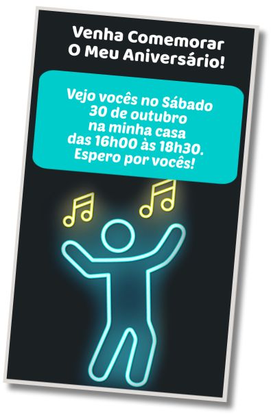 Convite de aniversário personalizado grátis Dança de Aniversário Fluo