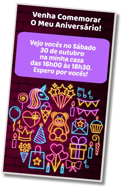 Convite de aniversário personalizado grátis Saudação de Aniversário de Néon