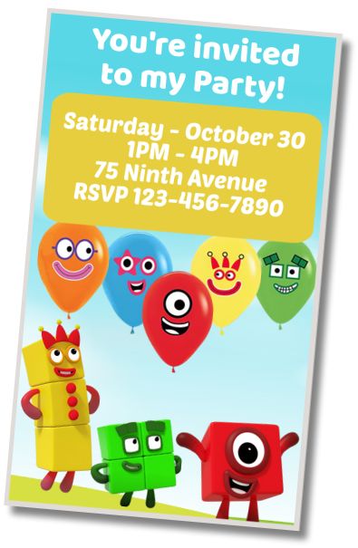 Free personalized birthday invitation Numberblocks Pool Party