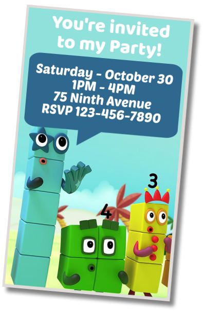 Free personalized birthday invitation Surprise Party Numberblocks